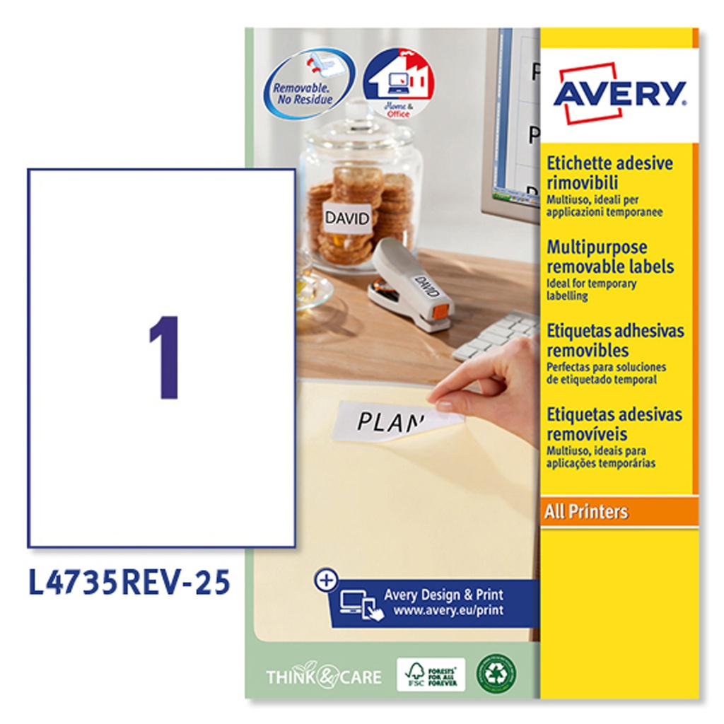 Etichetta adesiva L4735REV bianca rimovibili 25f A4 210x297mm (1et/fg laser