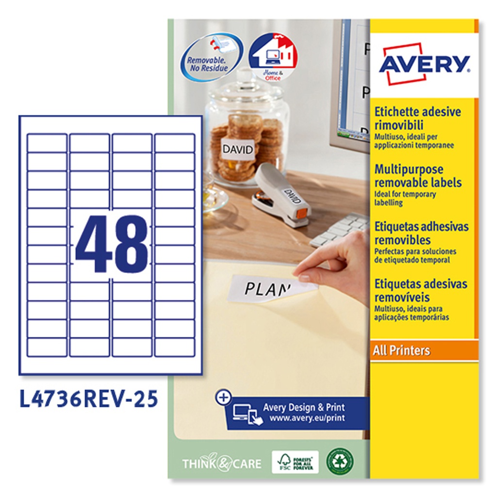 Etichetta adesiva L4736REV bianca rimovibili 25fg A4 45,7x21,2mm (48et/fg laser