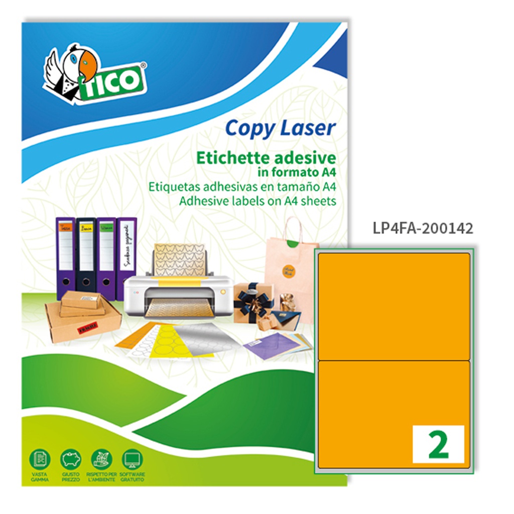 Etichetta adesiva LP4F arancio fluo 70fg A4 200x142mm (2et/fg Tico