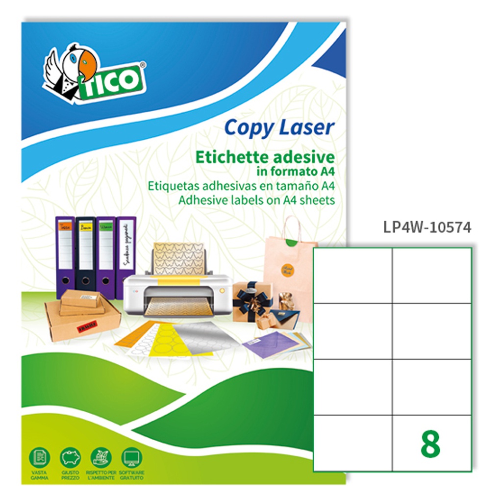 Etichetta adesiva LP4W bianca 100fg A4 105x74mm (8et/fg Laser Tico
