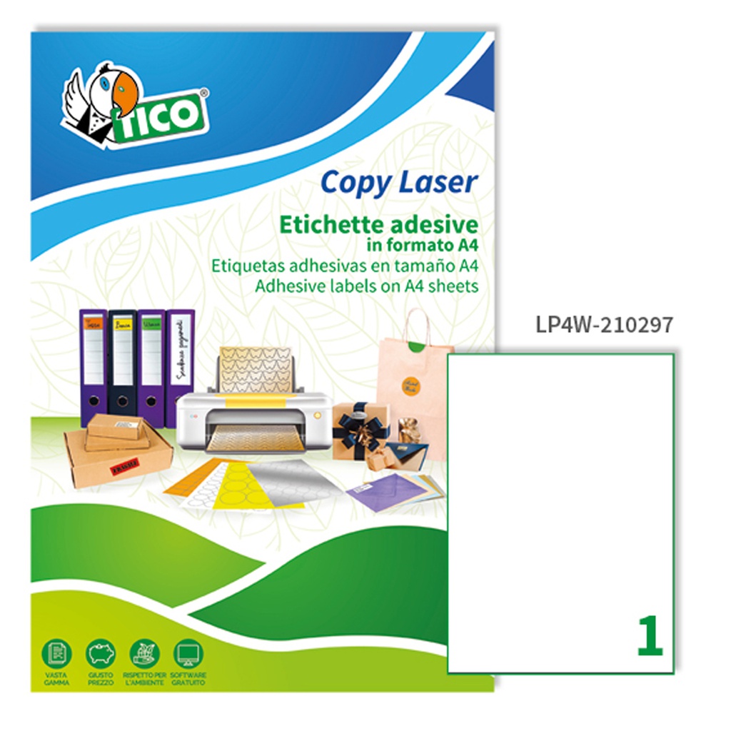 Etichetta adesiva LP4W bianca 100fg A4 210x297mm (1et/fg Tico