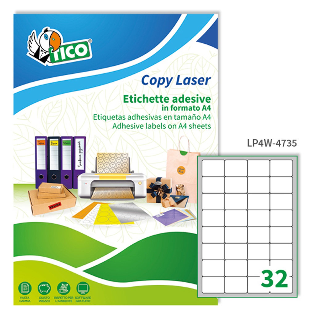 Etichetta adesiva LP4W bianca 100fg A4 47,5x35mm (32et/fg Laser Tico