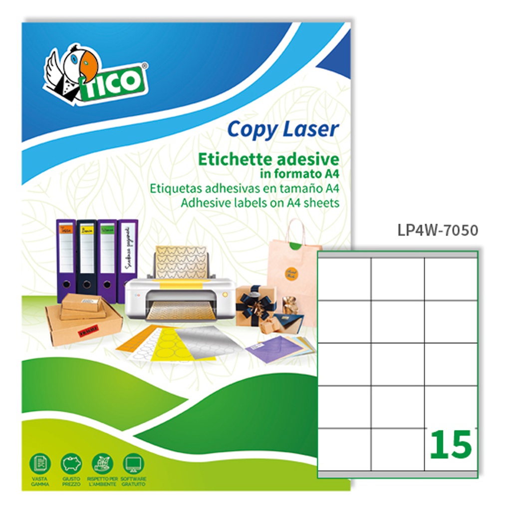 Etichetta adesiva LP4W bianca 100fg A4 70x50,8mm (15et/fg Laser Tico