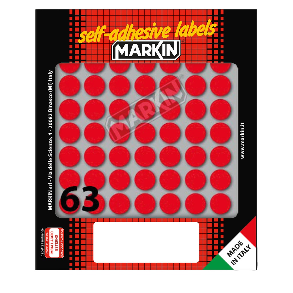 Etichetta adesiva rosso tonda D14mm (10fogli x 63etichette Markin