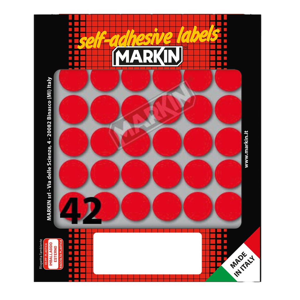 Etichetta adesiva rosso tonda D18mm (10fogli x 42etichette Markin