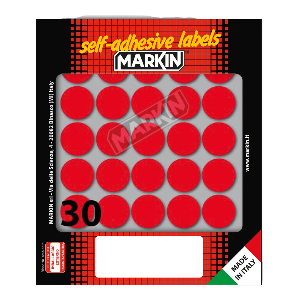 Etichetta adesiva rosso tonda D22mm (10fogli x 30etichette Markin
