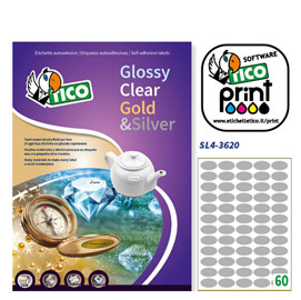 Etichetta adesiva SL4 ovale argento satinata 100fg A4 36x20mm (60et/fg Tico