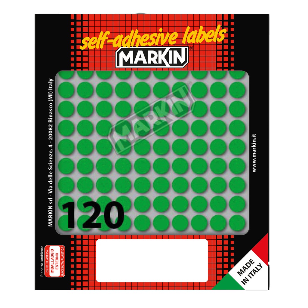 Etichetta adesiva verde tonda D10mm (10fogli x 120etichette Markin