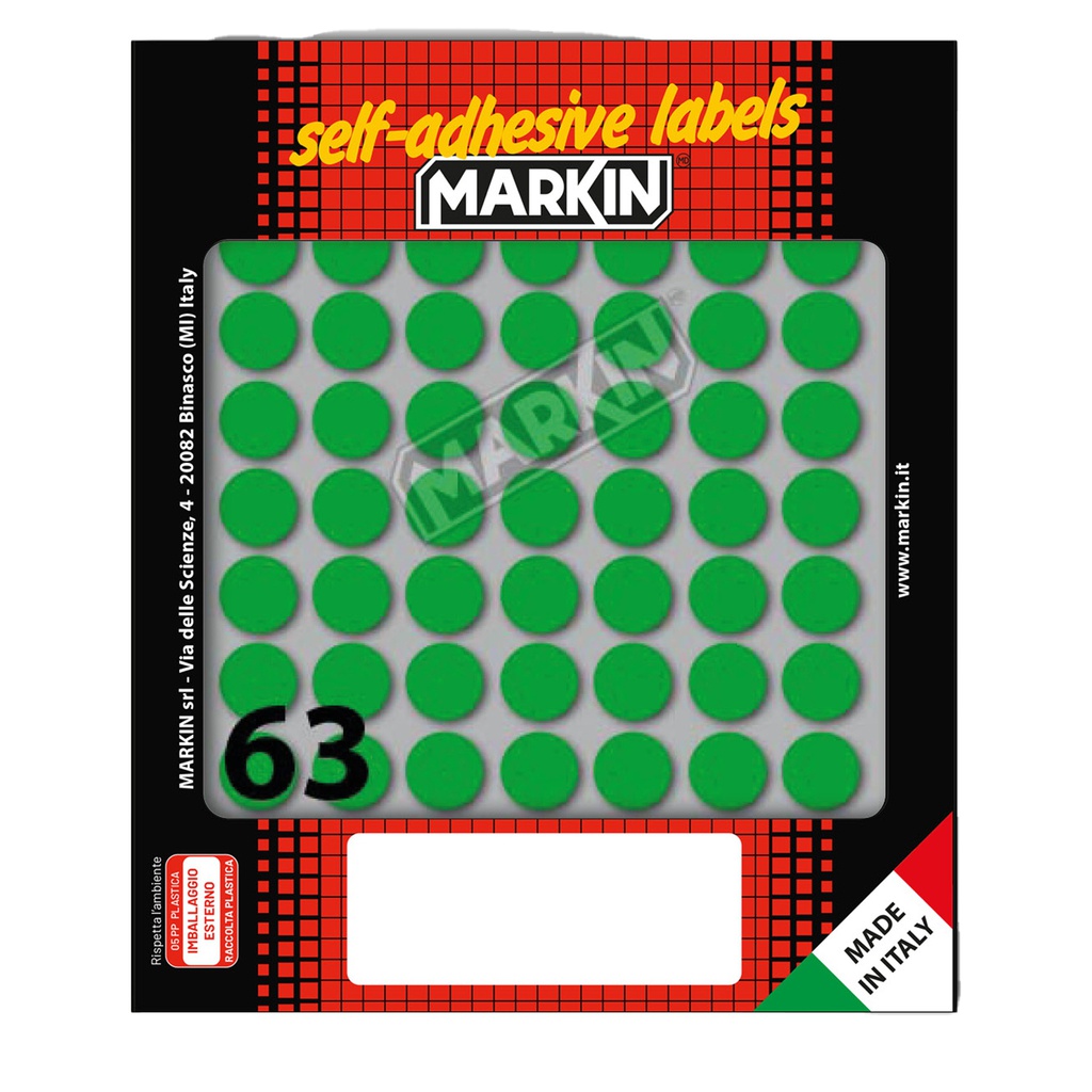 Etichetta adesiva verde tonda D14mm (10fogli x 63etichette Markin
