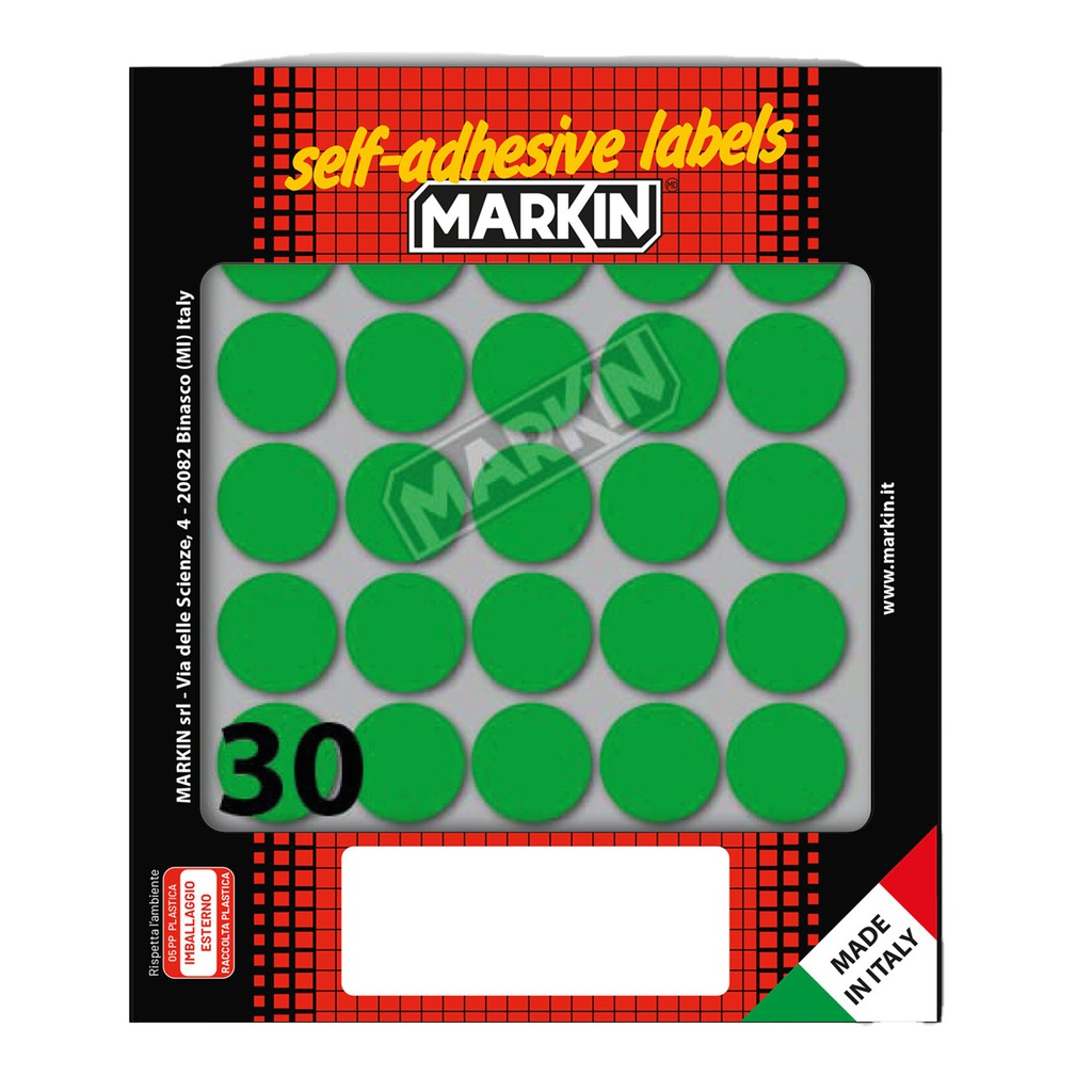 Etichetta adesiva verde tonda D22mm (10fogli x 30etichette Markin
