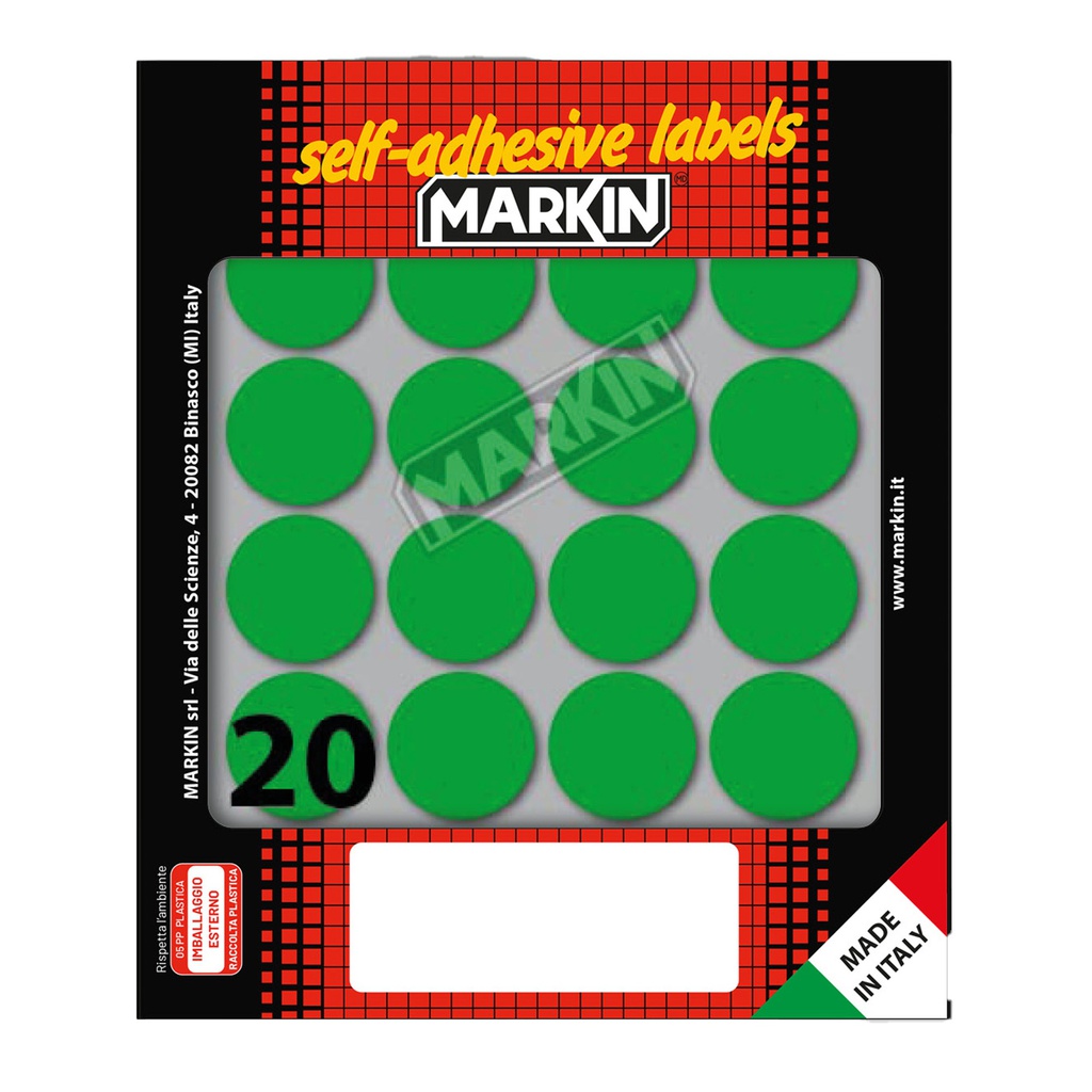 Etichetta adesiva verde tonda D27mm (10fogli x 20etichette Markin