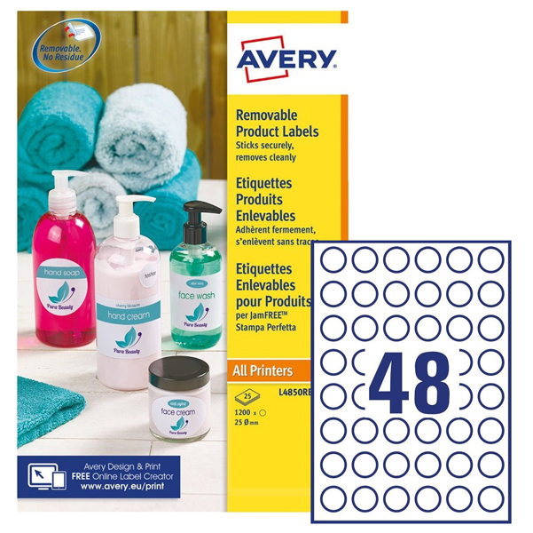 Etichette adesive rotonde rimovibili D25mm (48et/fg 25fg laser/inkjet Avery