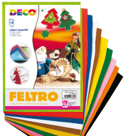 Feltro colorato 21x30cm colori assortiti Conf.10 fogli DECO