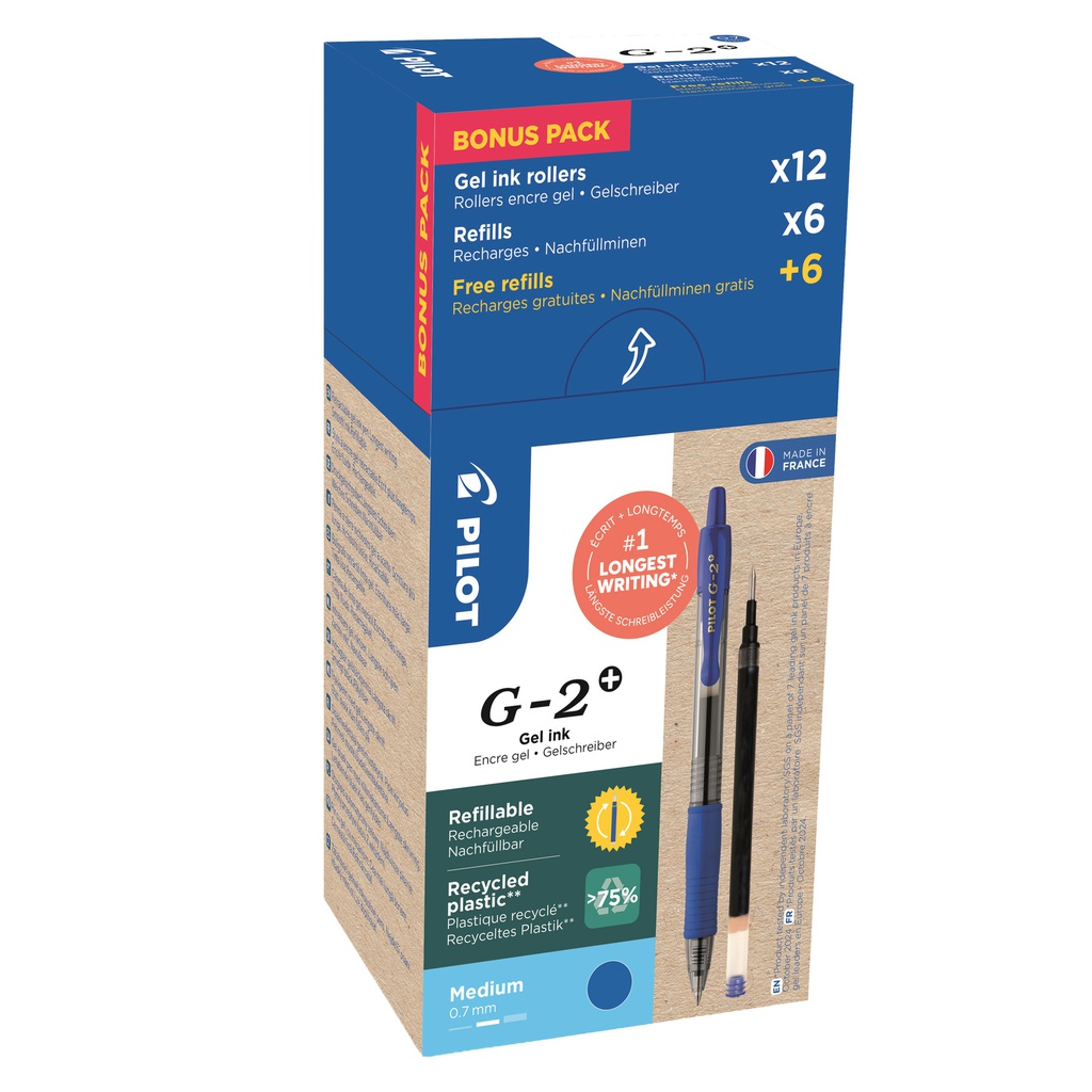 Green pack 12penne + 12 refill roller gel scatto G-2+ 0,7mm blu PILOT