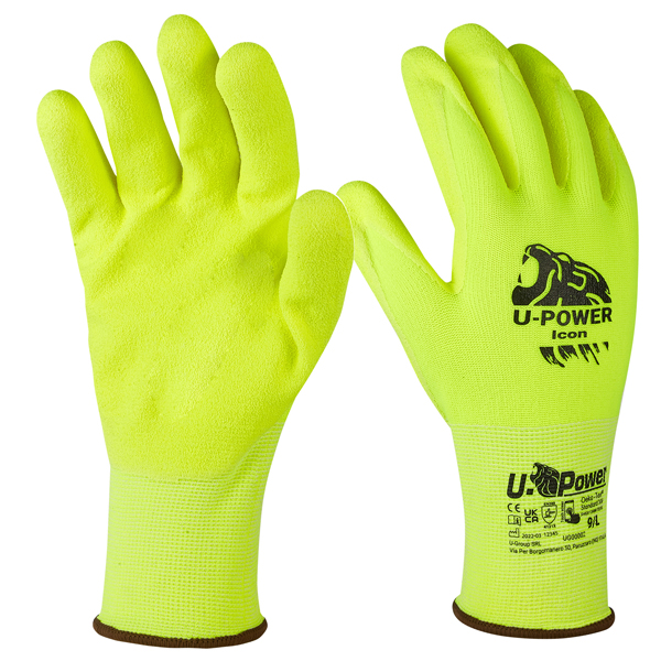 Guanti di protezione ICON taglia 09 giallo fluo c/polsino marrone U-Power