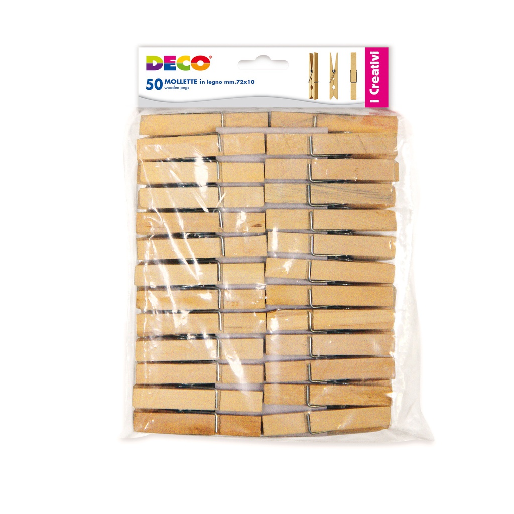 Mollette in legno busta da 50pz dim. 72x10mm DECO