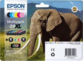 MULTIPACK 24XL N.6 CARTUCCE SERIE 24XL/ELEFANTE NERO CIANO MAGENTA GIALLO