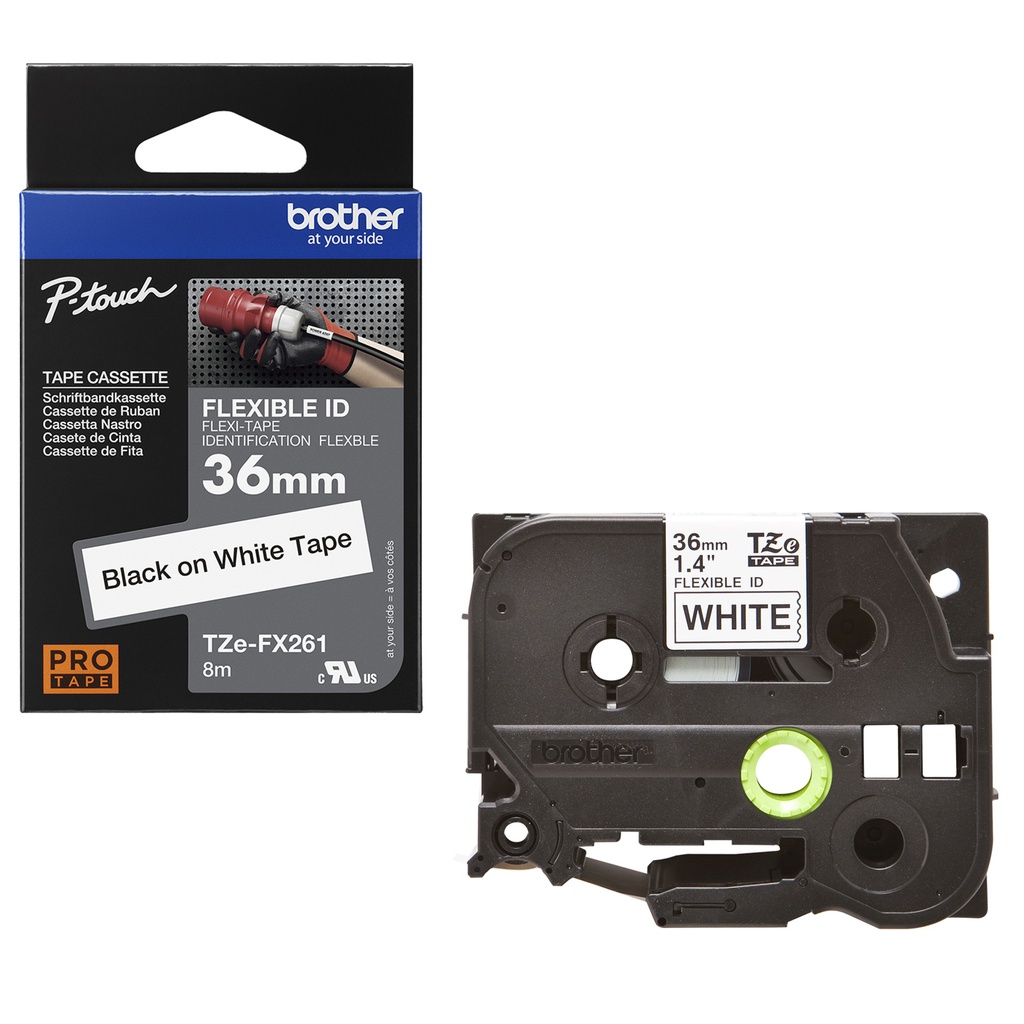 Nastro Brother Laminato flessibile da 36 mm (8 m Nero/Bianco
