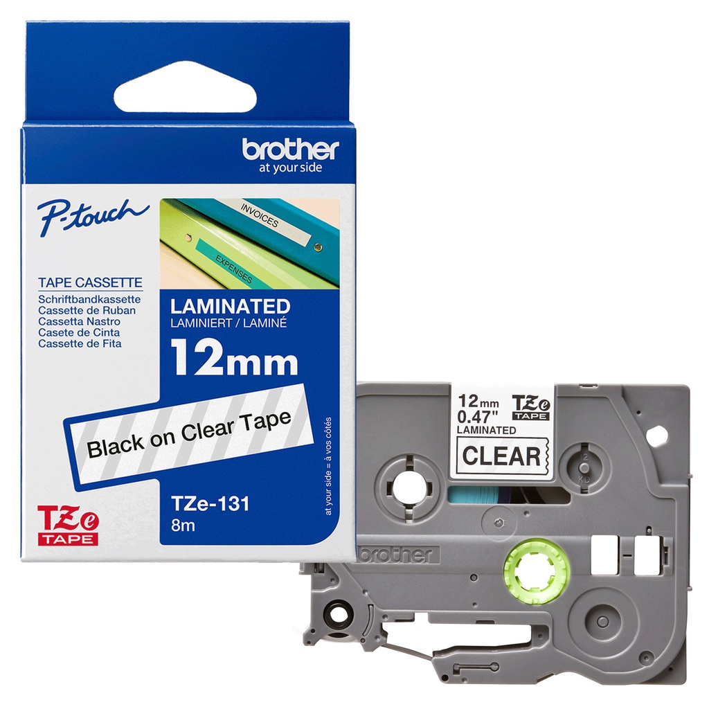 NASTRO BROTHER TZE-131 12MMx8MT NERO/TRASPARENTE