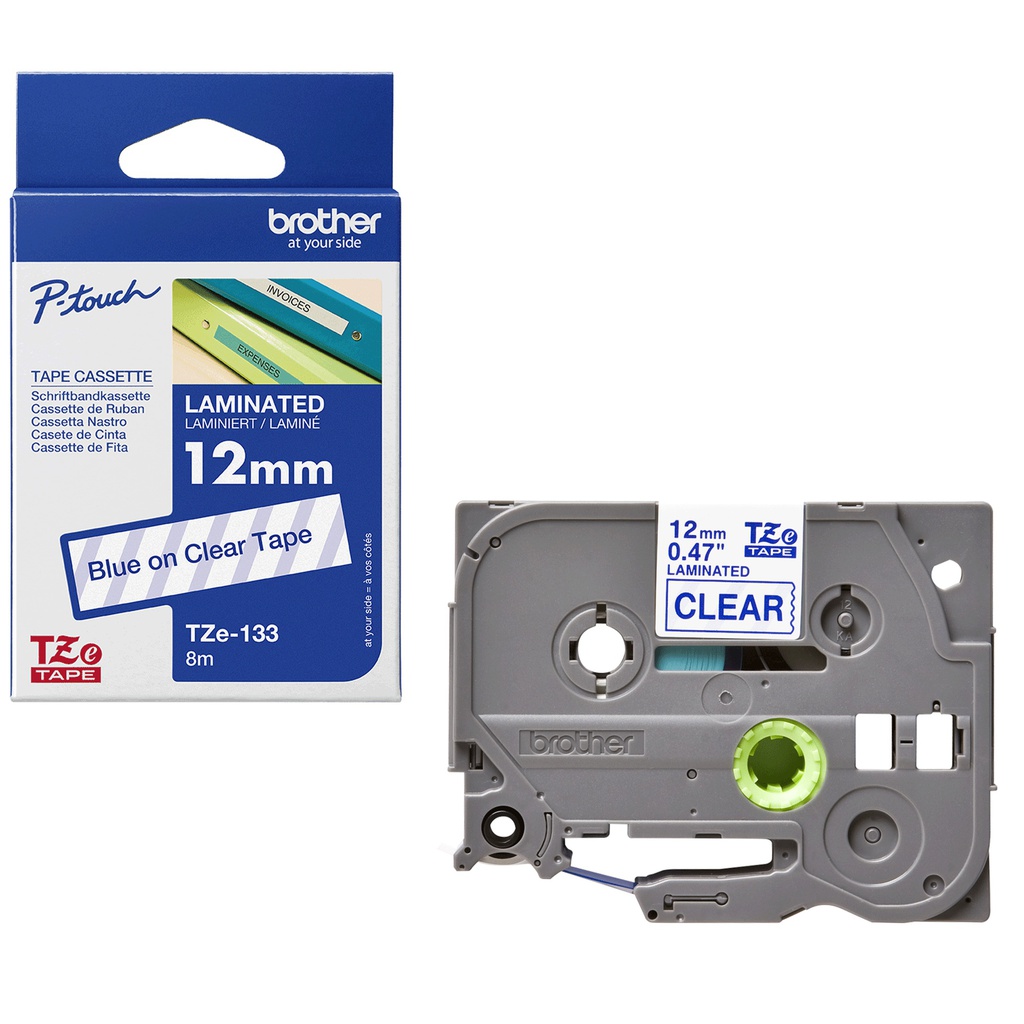 NASTRO BROTHER TZ-E133 12MMx8MT BLU/TRASPARENTE