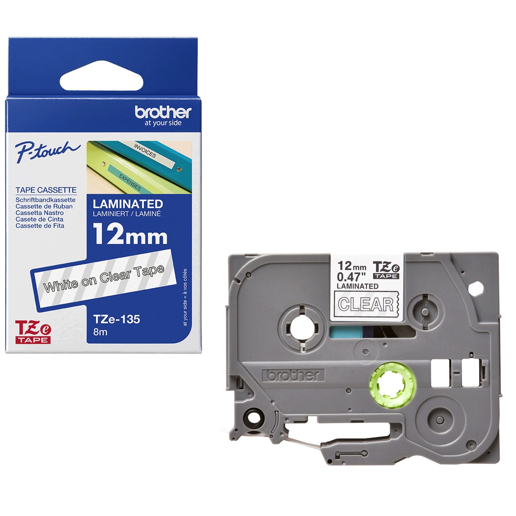 NASTRO BROTHER TZE-135 2MMx8MT 12mm BIANCO/TRASPARENTE