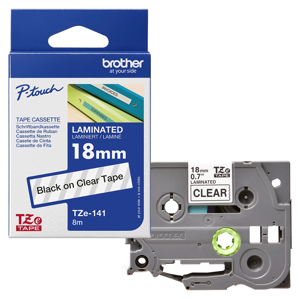 NASTRO BROTHER TZE-141 18MMx8MT NERO/TRASPARENTE
