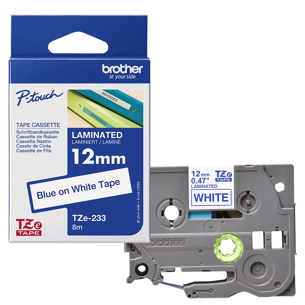 NASTRO BROTHER TZE-233 12MMx8MT BLU/BIANCO LAMINATO