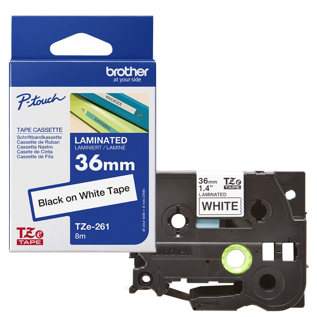 NASTRO BROTHER TZ-e261 36MMX8MT NERO/BIANCO