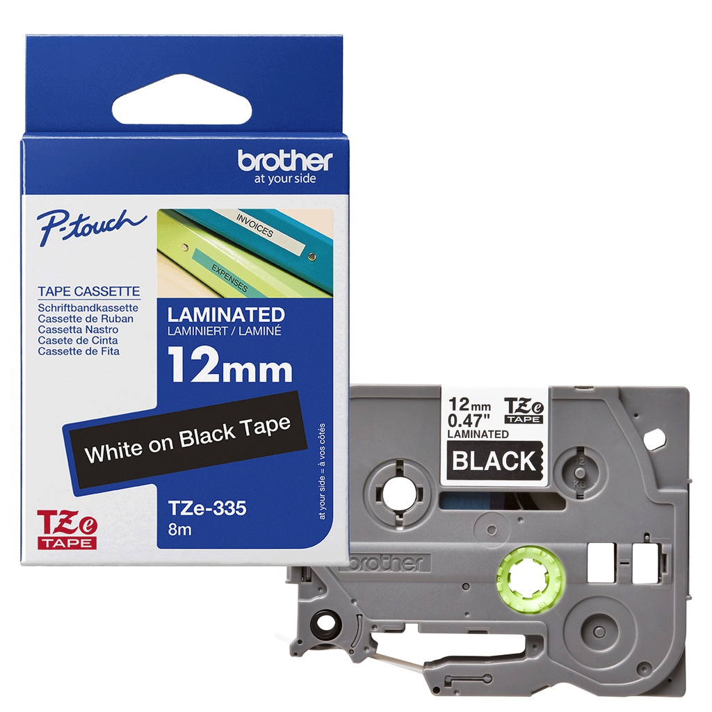 NASTRO BROTHER TZE-335 12MMx8MT BIANCO/NERO