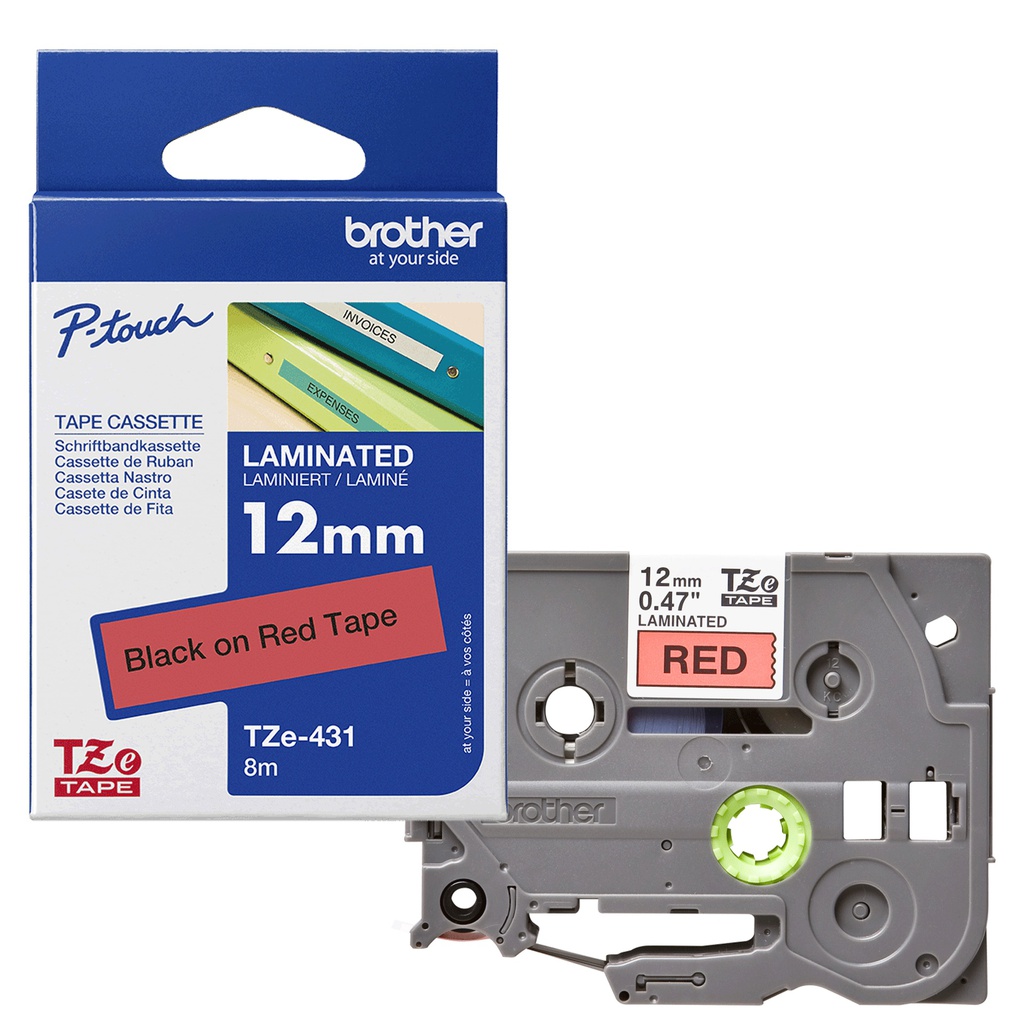 NASTRO BROTHER TZE-431 12MMx8MT NERO/ROSSO