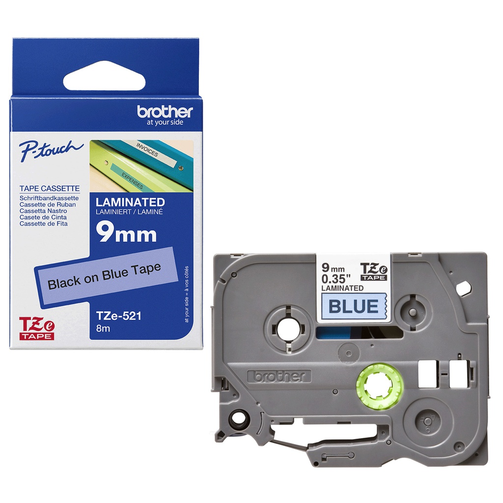 NASTRO BROTHER TZ- E521 9MMx8MT NERO/BLU