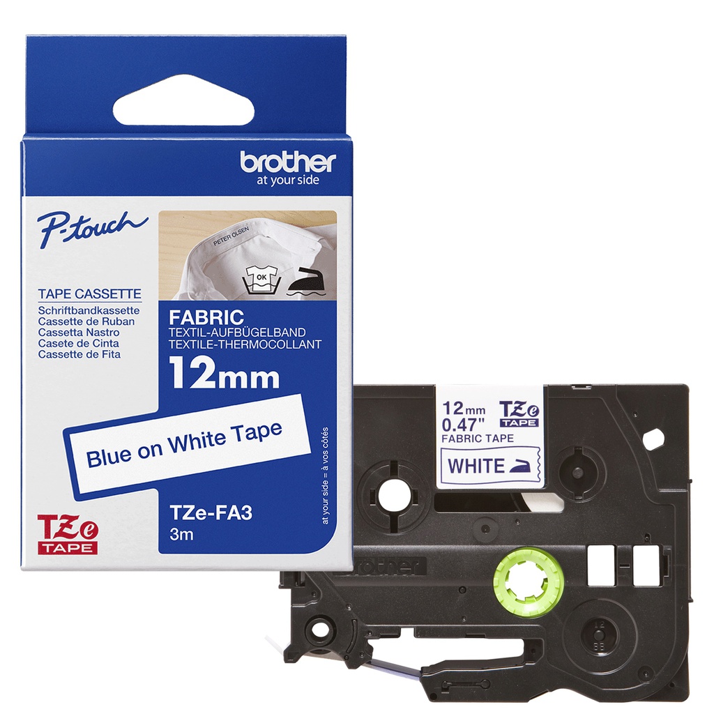 NASTRO BROTHER TZE-FA3 12MMx3MT BLU/BIANCO TESSUTO
