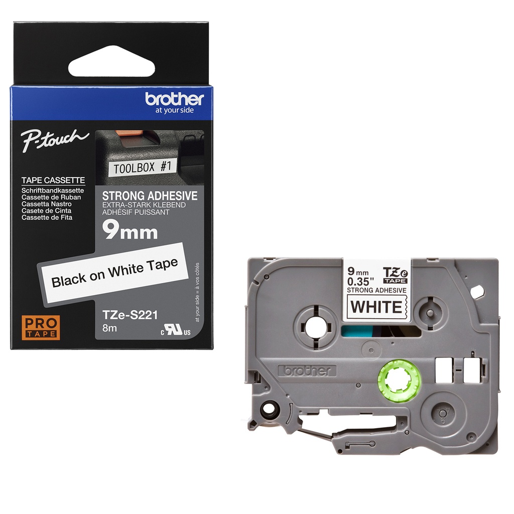 NASTRO BROTHER TZe-S221 9MMx8MT NERO/BIANCO ADESIVO RESISTENTE