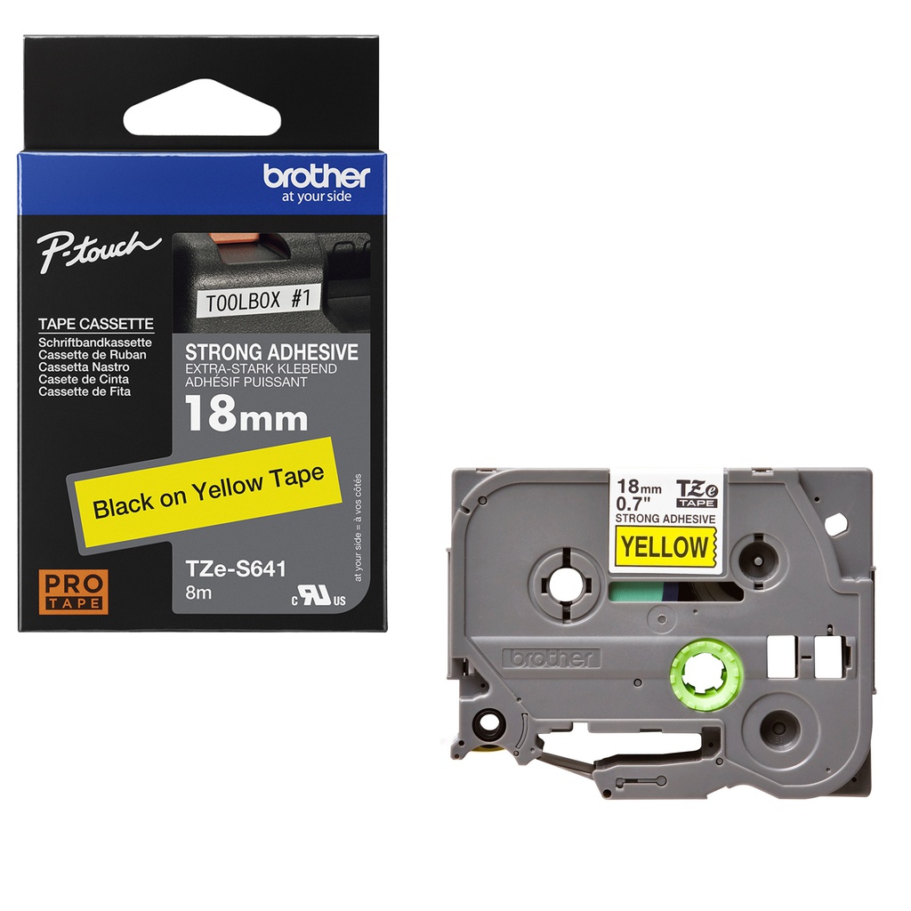 NASTRO BROTHER TZ-eS641 18MMx8MT NERO/GIALLO ADESIVO RESISTENTE