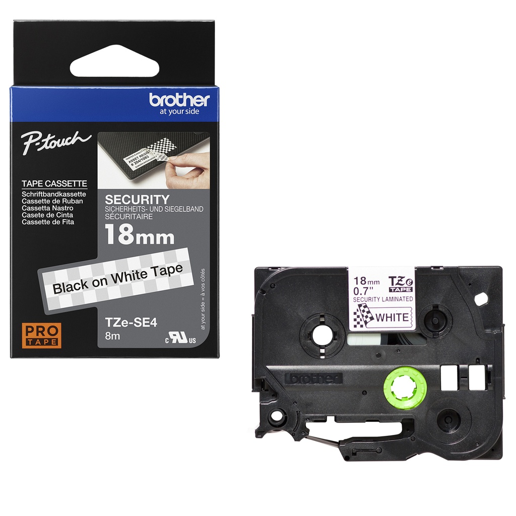 NASTRO DI SICUREZZA TZE-SE4 18MMx8MT NERO/BIANCO