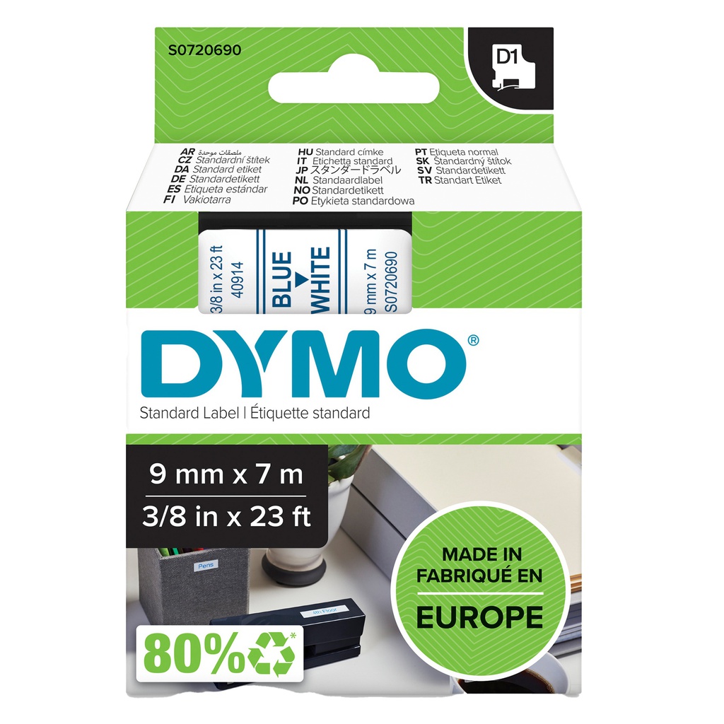 NASTRO DYMO TIPO D1 (9MMX7M BLU/BIANCO 409140