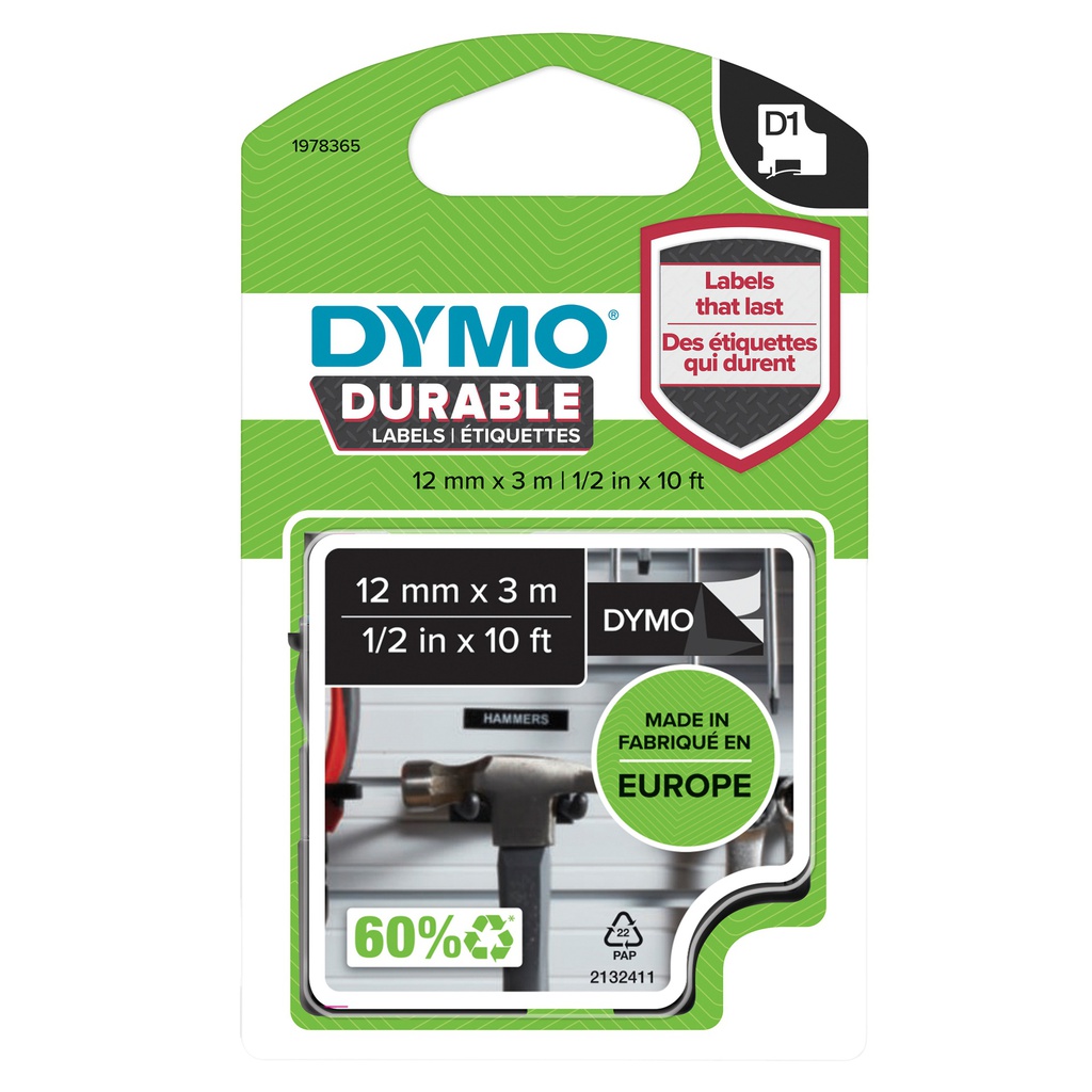 NASTRO DYMO TIPO D1 DURABLE (12MMX3MT BIANCO/NERO 1978365
