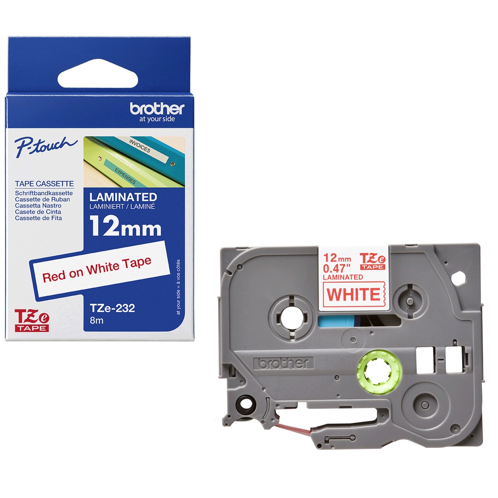 NASTRO LAMINATO BROTHER TZE-232 12MMx8MT ROSSO/BIANCO