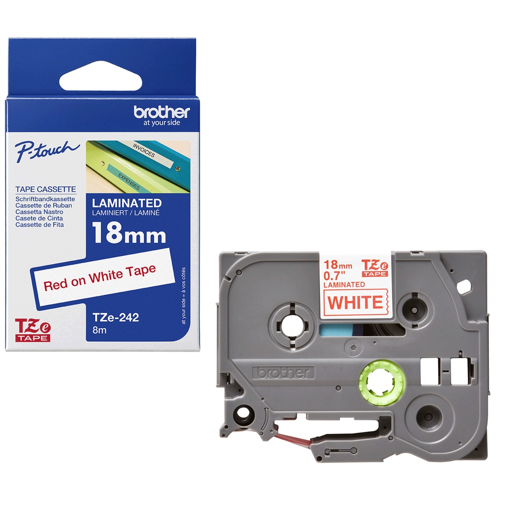 NASTRO LAMINATO BROTHER TZE-242 18MMx8MT ROSSO/BIANCO