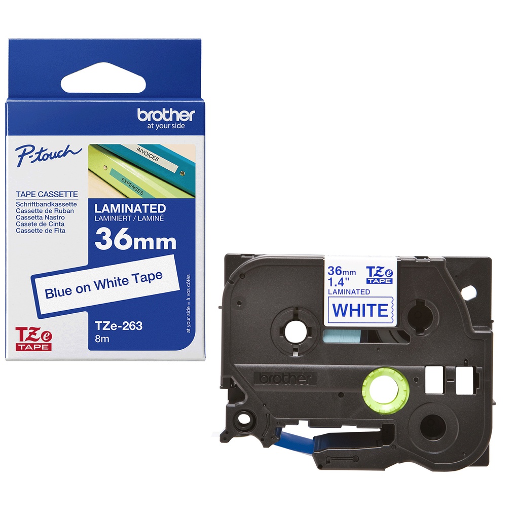 NASTRO LAMINATO BROTHER TZE-263 36MMx8MT BLU/BIANCO