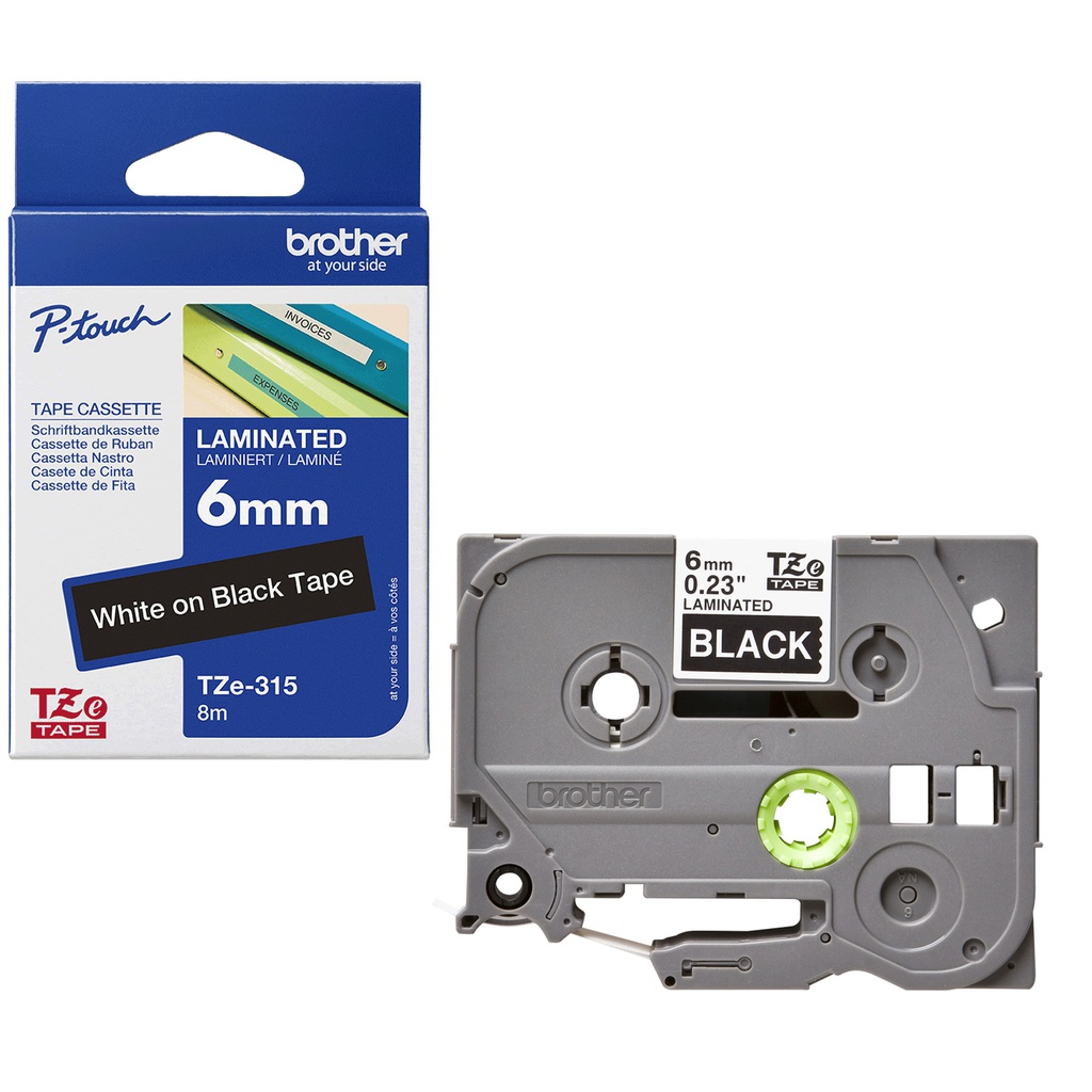 NASTRO LAMINATO BROTHER TZE-315 6MMx8MT BIANCO/NERO