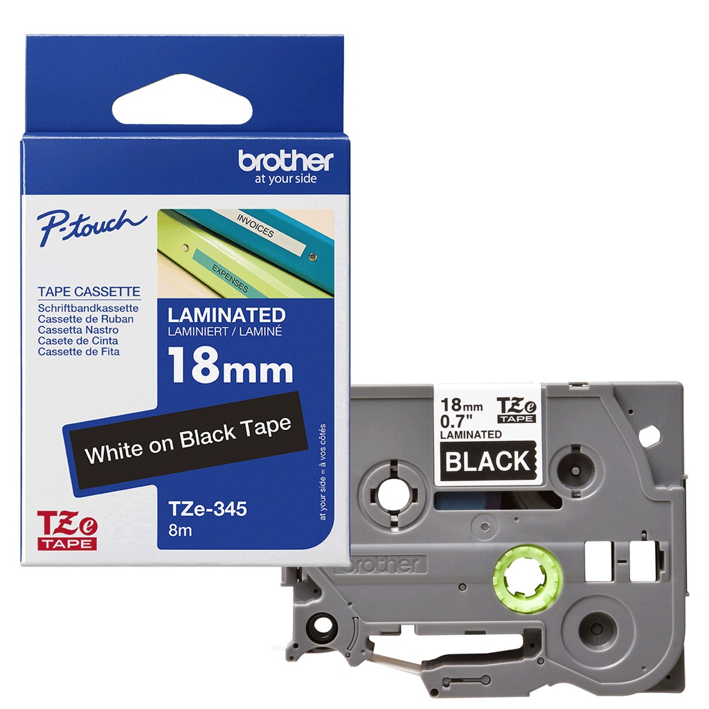 NASTRO LAMINATO BROTHER TZE-345 18MMx8MT BIANCO/NERO