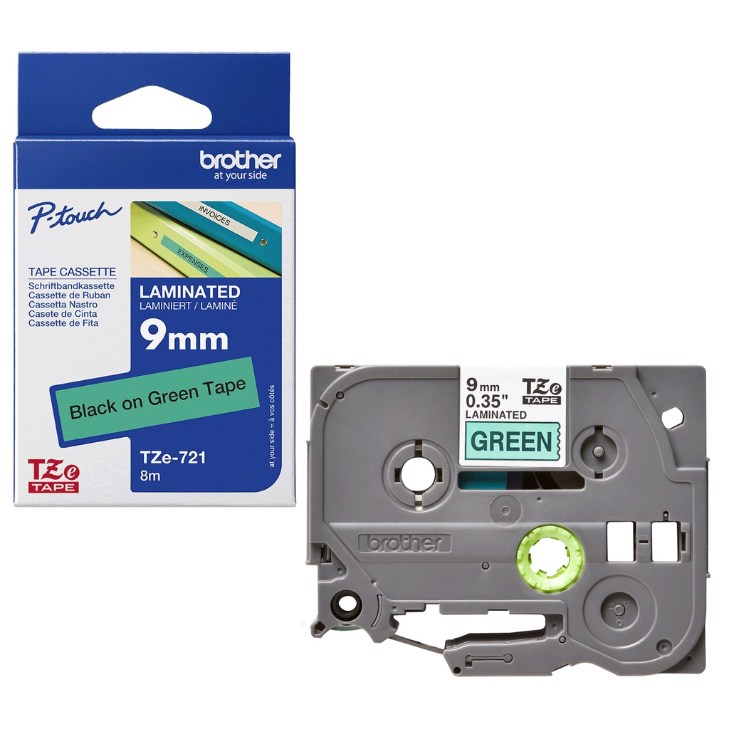 NASTRO LAMINATO BROTHER TZE-721 9MMx8MT NERO/VERDE
