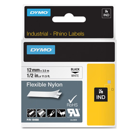 NASTRO NYLON FLESSIBILE 19mm x 3.5mt nero su bianco 18489 RHINO