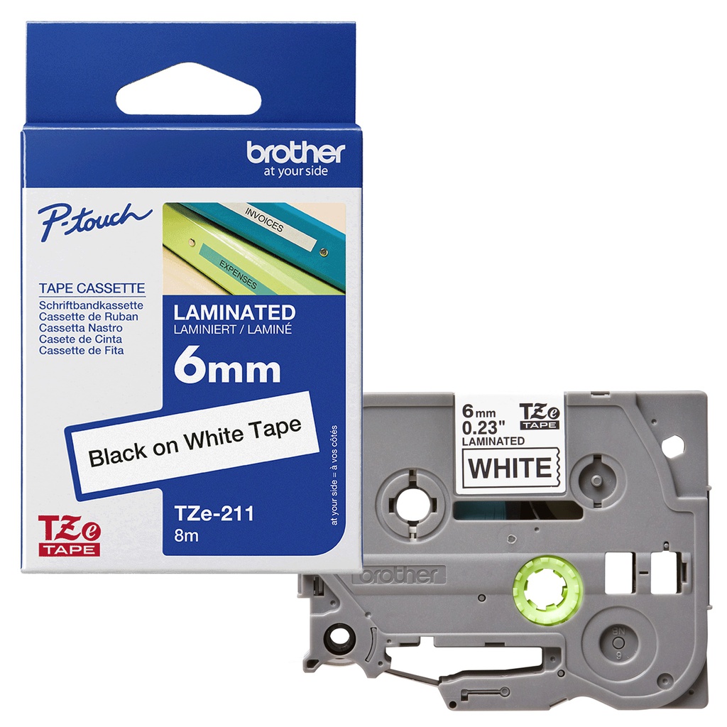 NASTRO TZe-211 6MMx8MT NERO/BIANCO