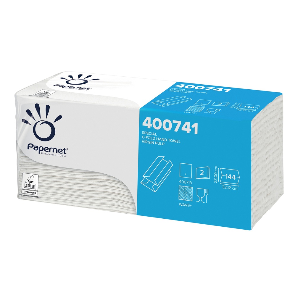 Pacco 144 asciugamani piegati a C Goffrato onda+ Ecolabel Papernet