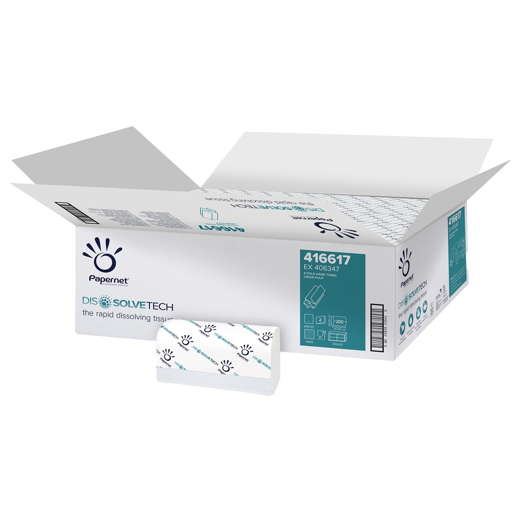 Pacco 200 asciugamani piegati a Z goffrato a onda DissolveTech Papernet