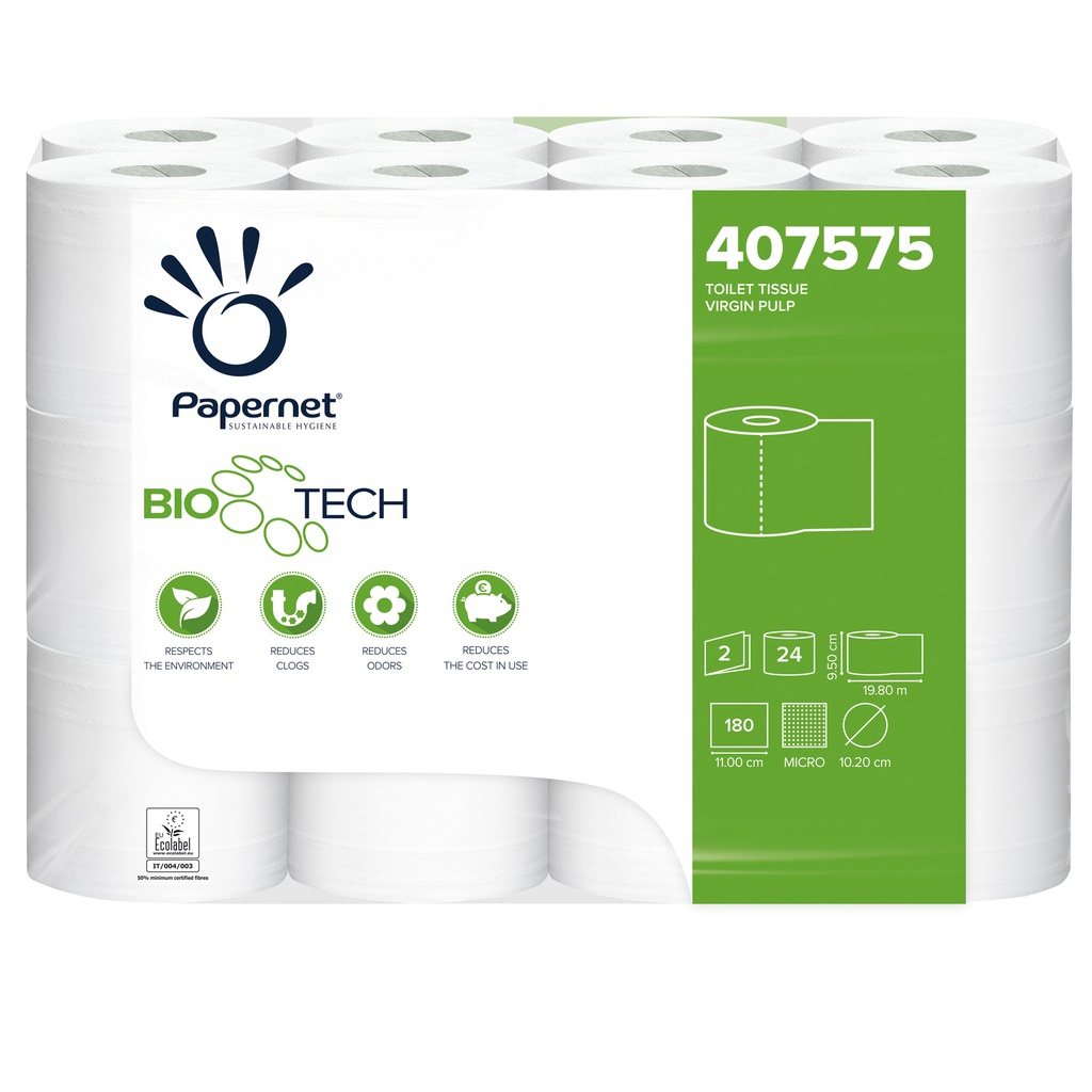 Pacco 24RT carta igienica classica 2veli 19,80mt 180 strappi Bio Tech Papernet