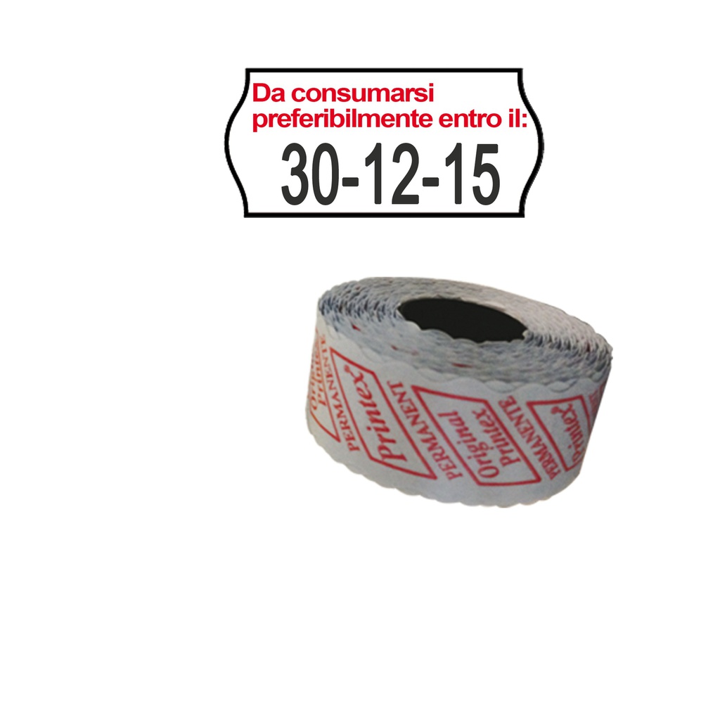 PACK 10 ROTOLI 1000 ETICH. 26x12mm ONDA ''Da consumarsi...'' BIANCO PERM. Printe
