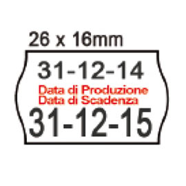 PACK 10 ROTOLI 1000 ETICH. 26x16mm ONDA ''data produz...'' BIANCO PERM. Printex